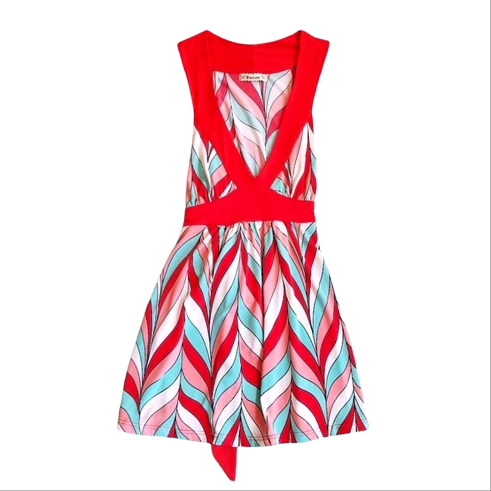 Forever 21 Retro 60s Mod Print Sleeveless V-Neck Top Size M